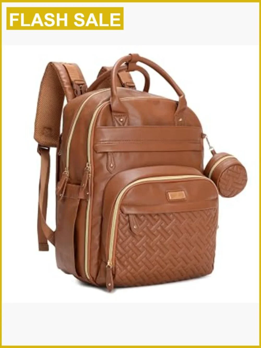 Vegan Leather Diaper Bag Backpack with Changing Pad, 26L Travel Backpack, Unisex